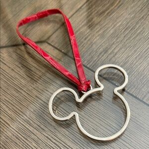 Disney Parks Hang Tag Silver-tone Mickey Mouse Silhouette Bag Charm Red Strap